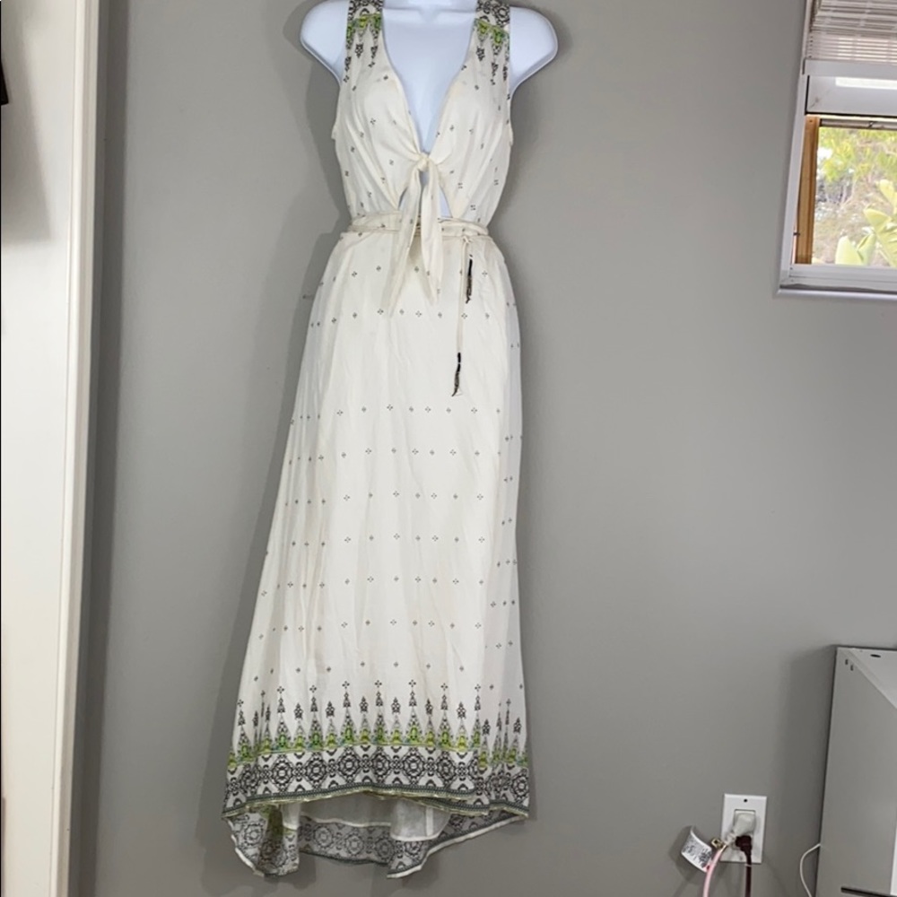 NWT Gypsy White Wrap Maxi Dress Crop Top&Tie Front